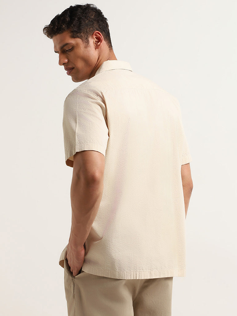 WES Casuals Beige Solid Cotton Relaxed Fit Shirt