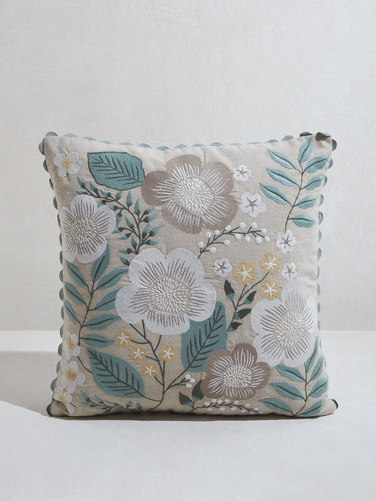 Westside Home Blue Floral Embroidered Cushion Cover