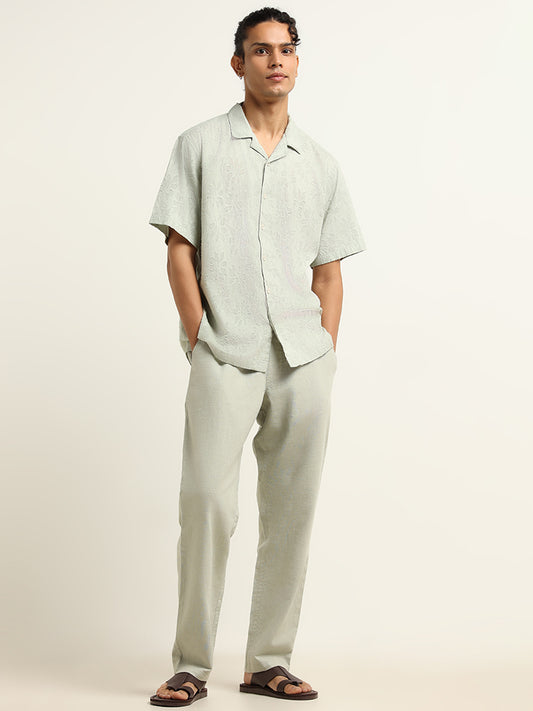 ETA Pista Green Self-Patterned Cotton Relaxed Fit Chinos