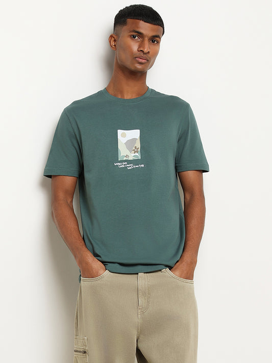 Nuon Green Cotton Slim Fit T-Shirt