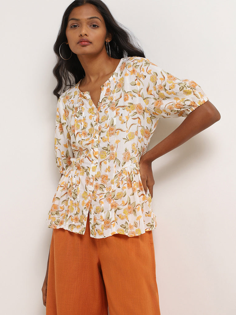 LOV Orange Floral Peplum Top
