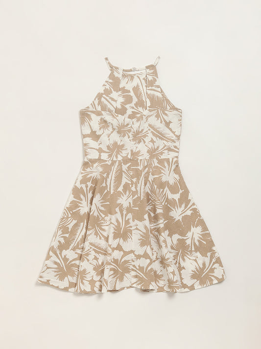 Y&F Kids Beige Printed A-Line Dress