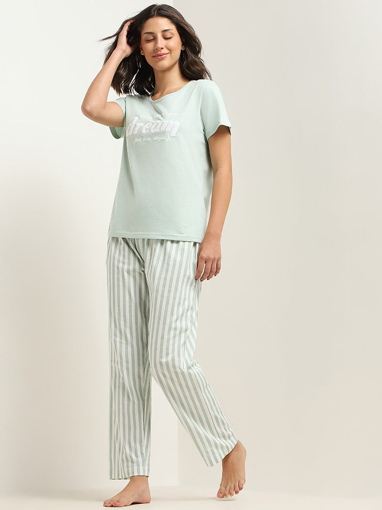 Wunderlove Green Printed T-Shirt & Pyjamas Set – Westside