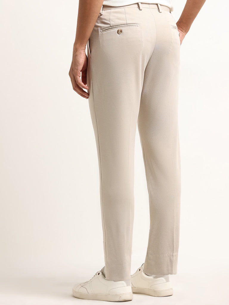 WES Formals Beige Mid Rise Slim Tapered Fit Trousers