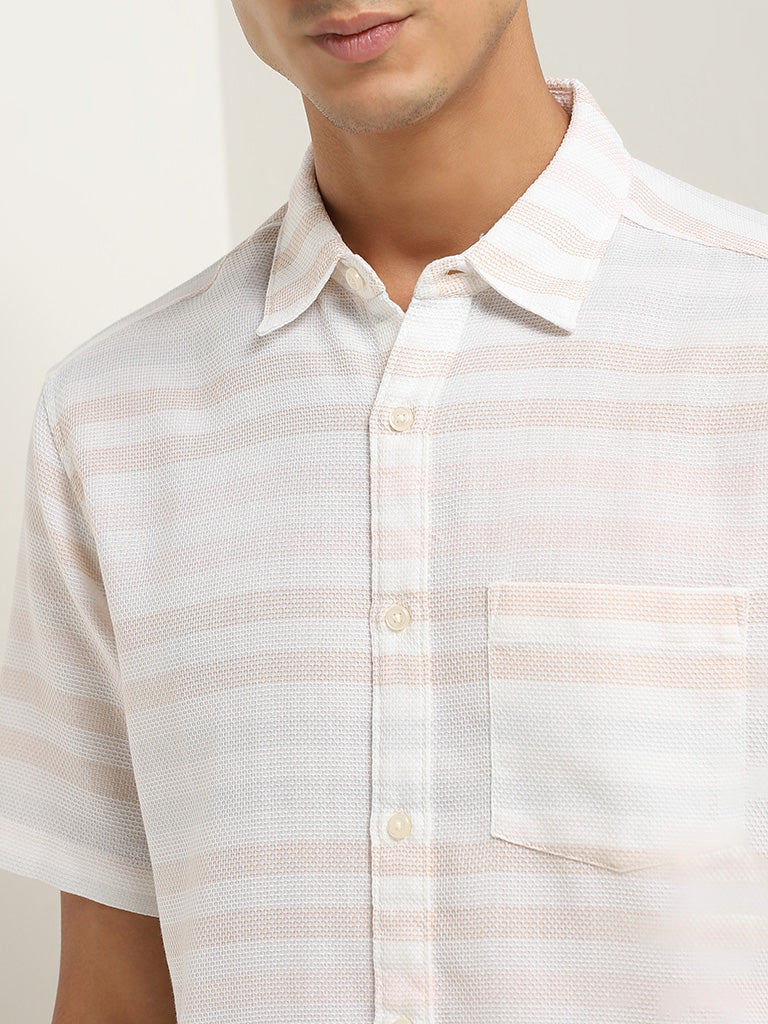 WES Casuals Light Pink Striped Cotton Relaxed Fit Shirt