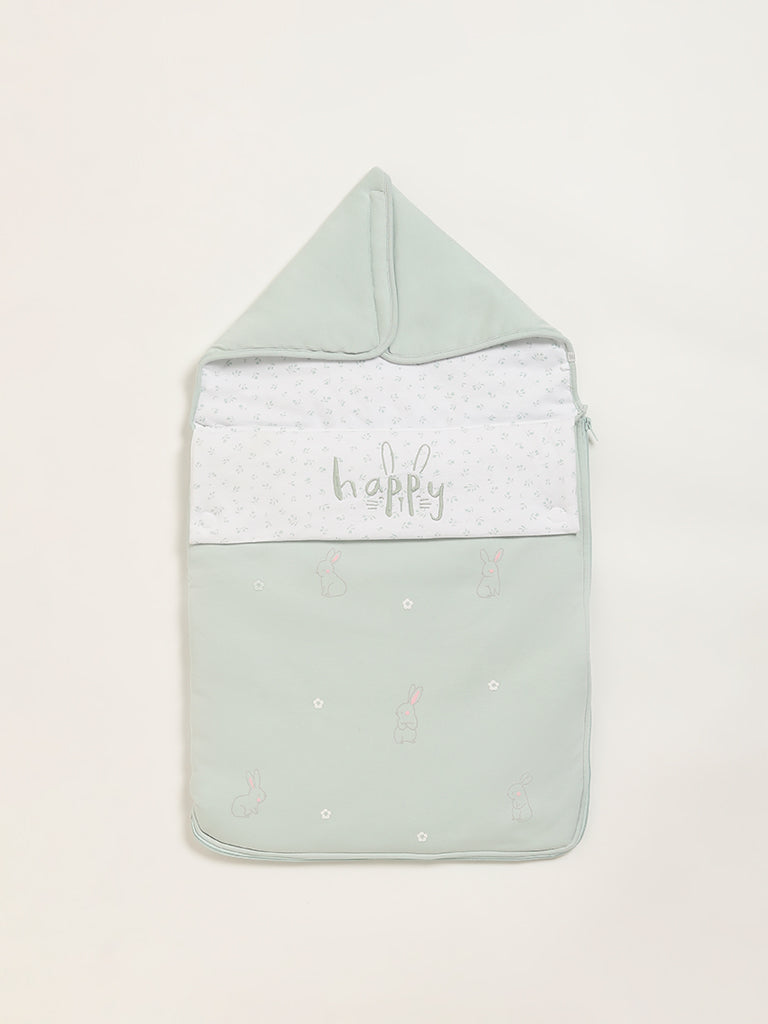 HOP Baby Light Sage Bunny Adorned Sleeping Bag