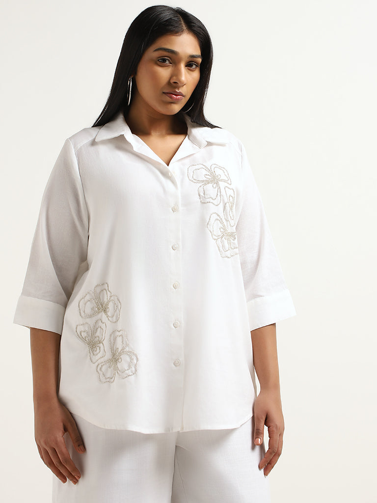 Buy Gia White Embellished Cotton Shirt from Westside