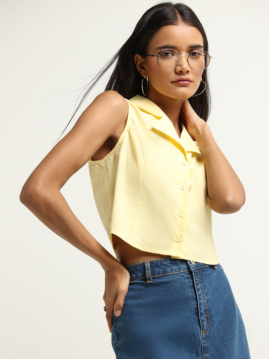 Nuon Yellow Cotton Cropped Shirt