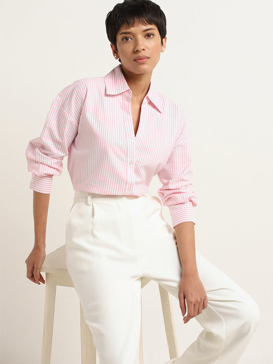 Wardrobe Pink Contrast Striped Cotton Shirt