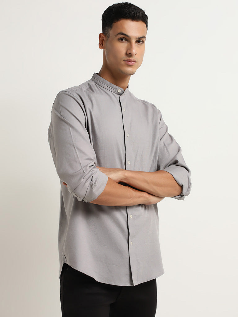 Ascot Grey Relaxed Fit Solid Cotton Shirt