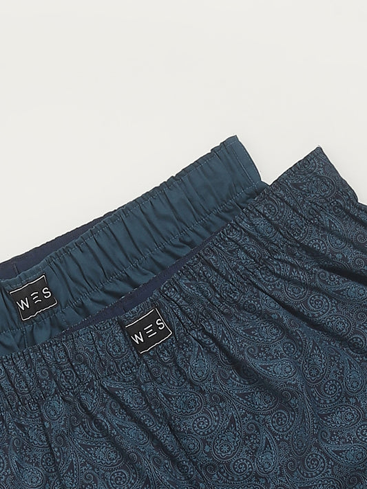 WES Lounge Teal Assorted Cotton Boxers - Pack of 2