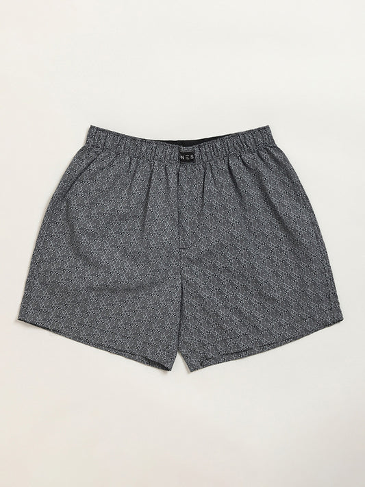 WES Lounge Grey Printed Cotton Boxers - Pack of 2