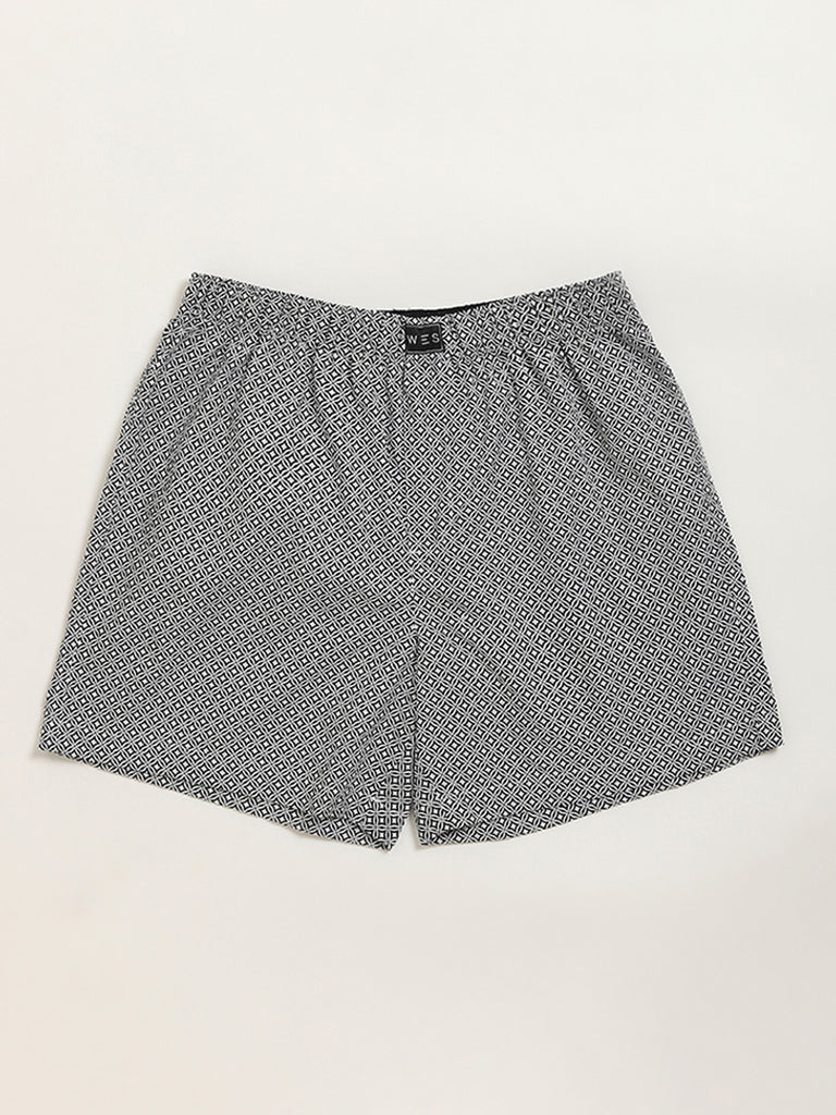 WES Lounge Grey Printed Cotton Boxers - Pack of 2