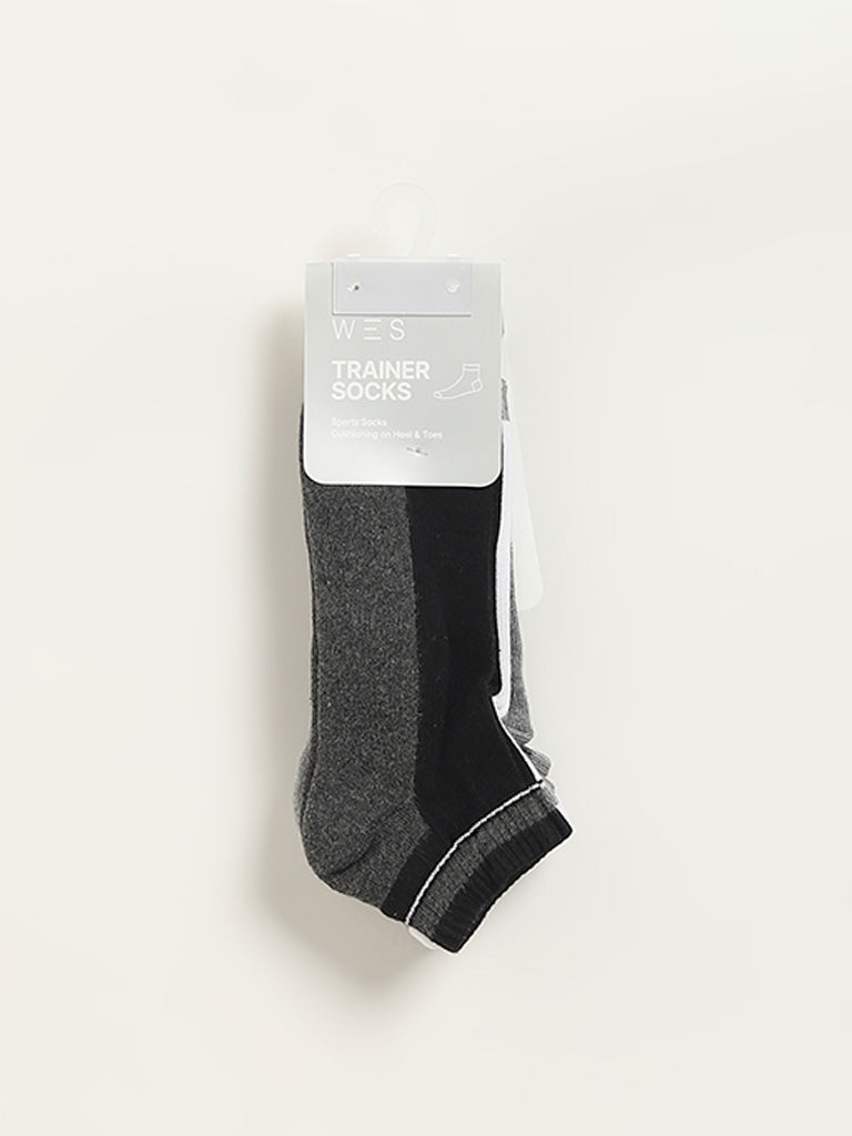 WES Lounge Grey Printed Cotton Blend Trainer Socks - Pack of 3