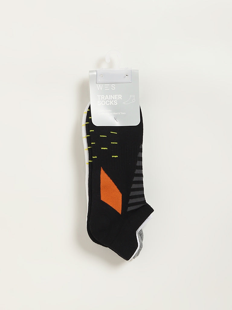 WES Lounge Multicolour Printed Cotton Blend Trainer Socks - Pack of 3