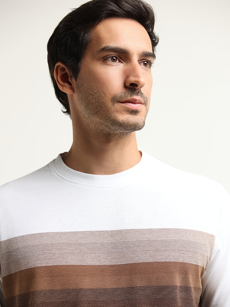 WES Lounge Brown Striped Relaxed Fit T-Shirt