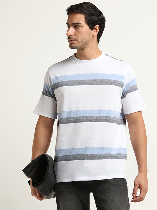 WES Lounge Blue Striped Relaxed Fit T-Shirt