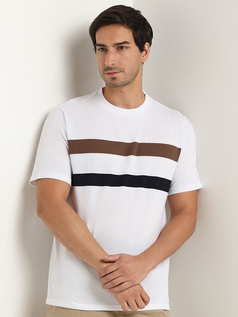 WES Lounge White Striped Relaxed Fit T-Shirt