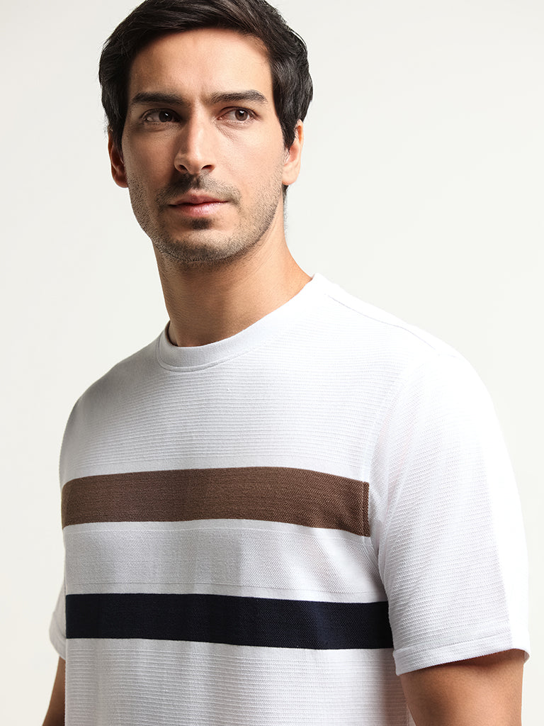 WES Lounge White Striped Relaxed Fit T-Shirt