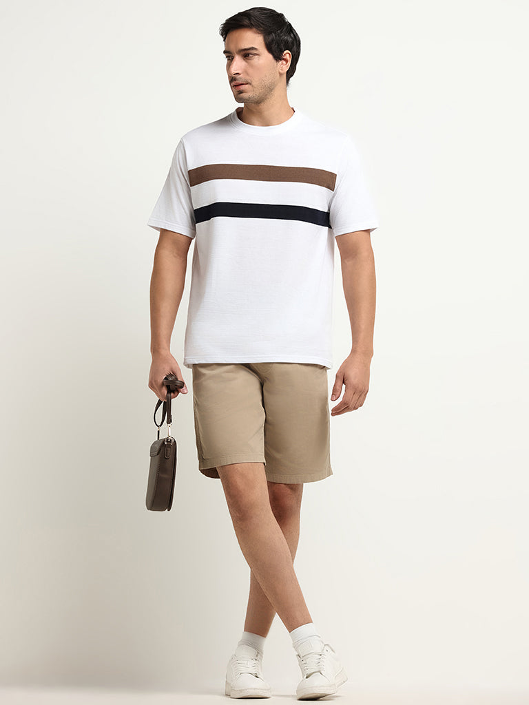 WES Lounge White Striped Relaxed Fit T-Shirt