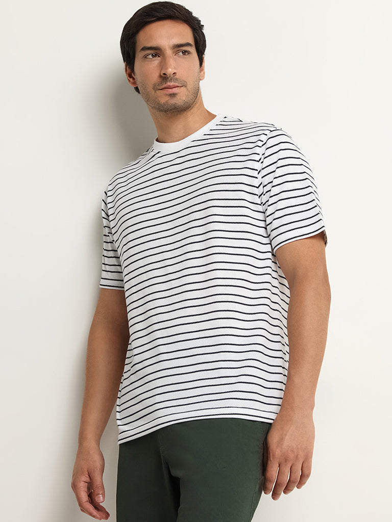 WES Lounge White Striped Relaxed Fit T-Shirt