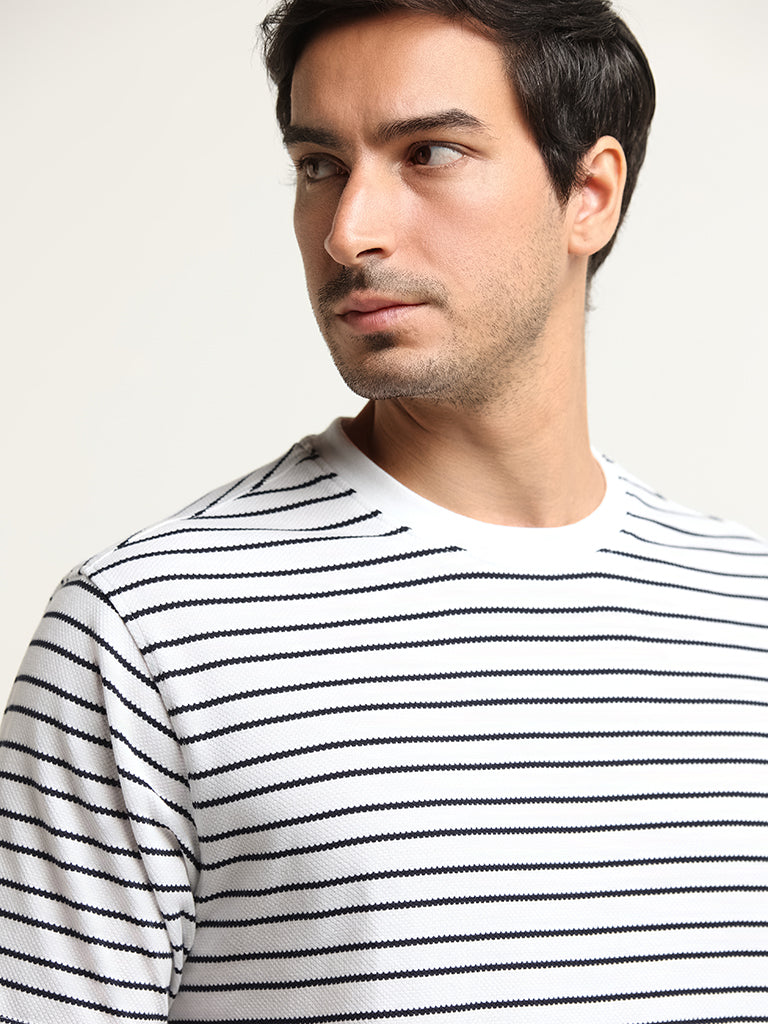 WES Lounge White Striped Relaxed Fit T-Shirt