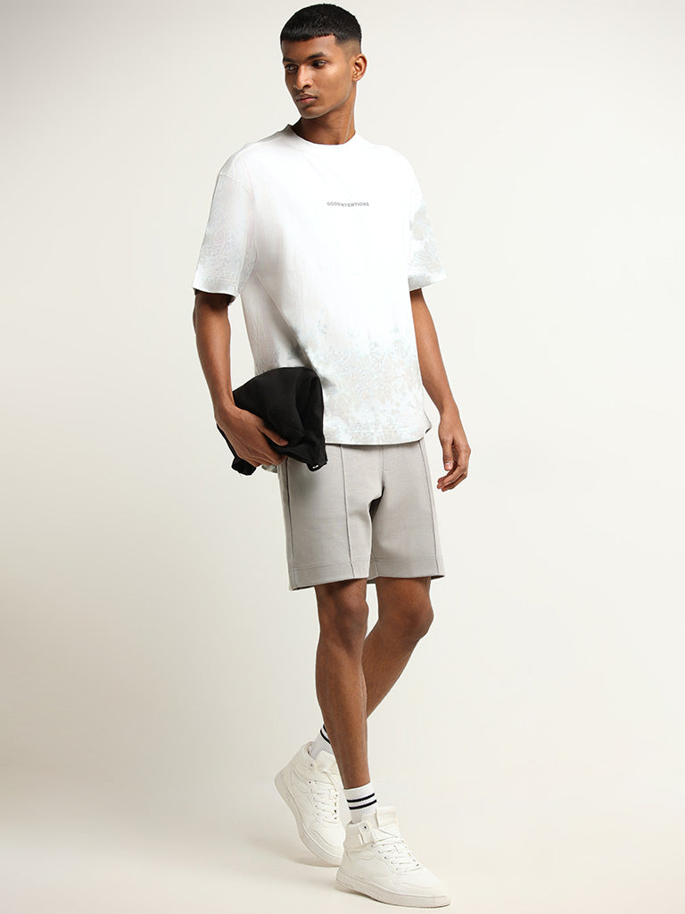 Studiofit Off-White Printed Relaxed Fit T-Shirt