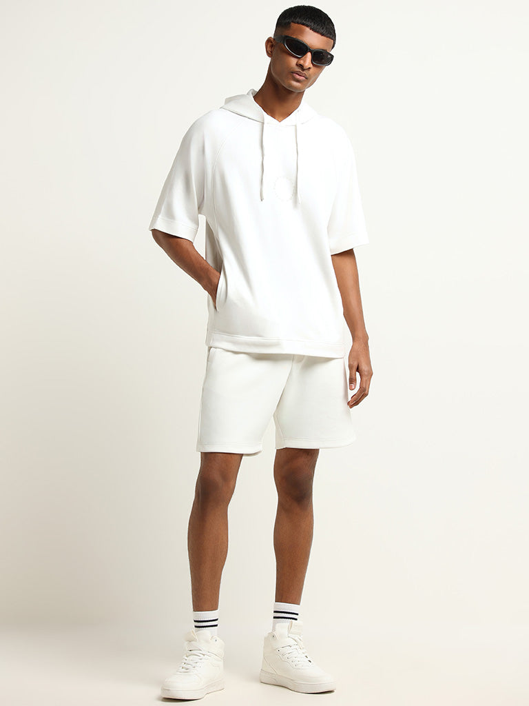 Studiofit Off-White Printed Hoodie Relaxed Fit T-Shirt