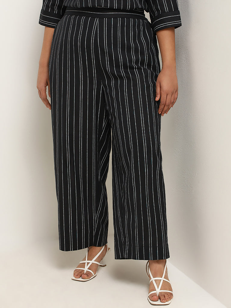 Gia Black Striped Cotton Wide-Leg Pants