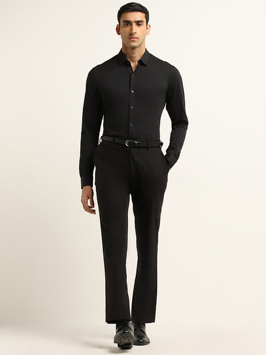 WES Formals Black Slim Fit Shirt