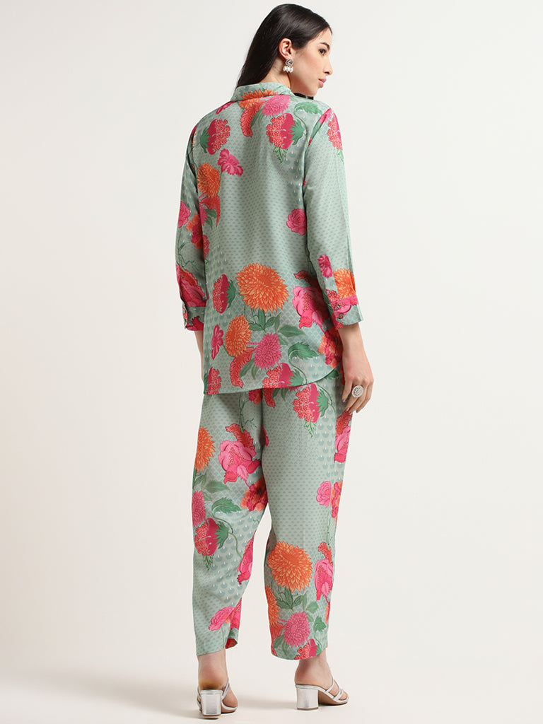Vark Turquoise Floral Tunic & Pants Set