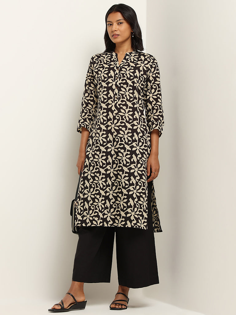 Buy Utsa Black Straight Fit Printed Cotton Kurta from Westside