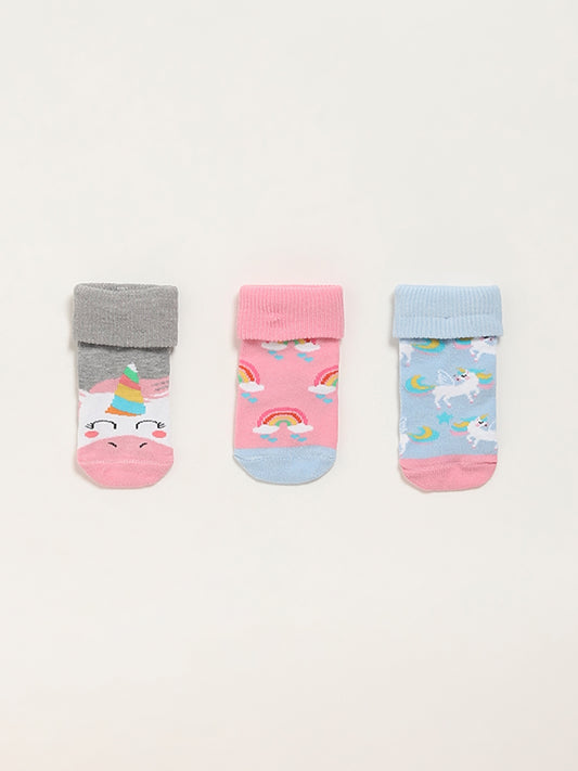 HOP Baby Multicolor Unicorn-Themed Socks - Pack of 3