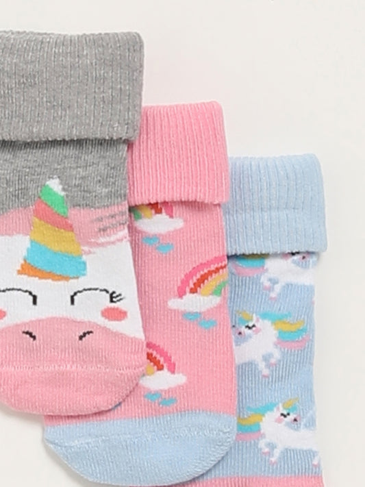 HOP Baby Multicolor Unicorn-Themed Socks - Pack of 3
