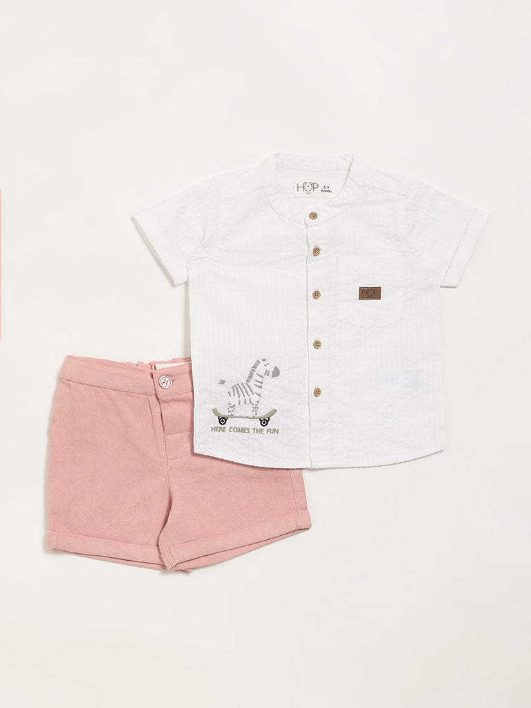 HOP Baby White Graphic Print Shirt with Shorts