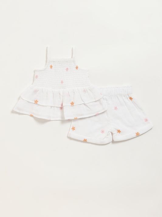 HOP Baby White Strappy Top with Shorts Set
