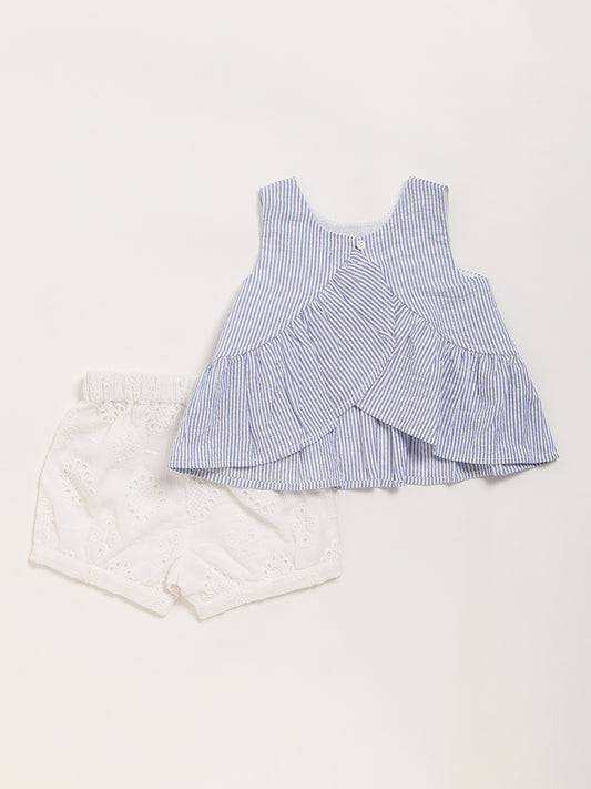 HOP Baby Blue Striped Top & Shorts Set
