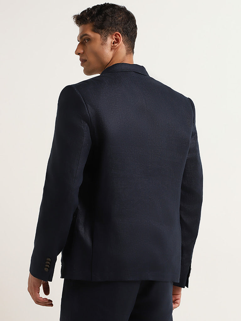 Ascot Solid Navy Relaxed Fit Linen Blazer