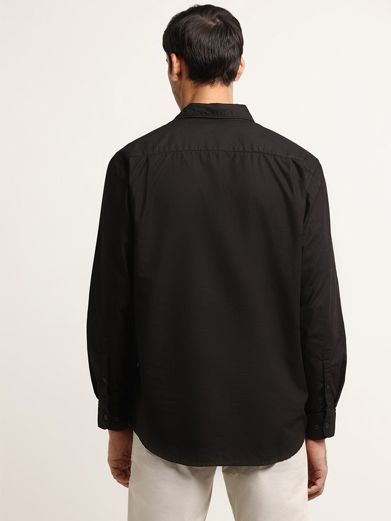 WES Casuals Black Solid Relaxed Fit Shirt