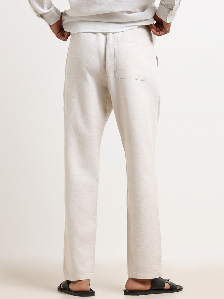 Westside ETA Men's Off-White Cotton Resort-Fit Chinos for Casual Wear Back View
