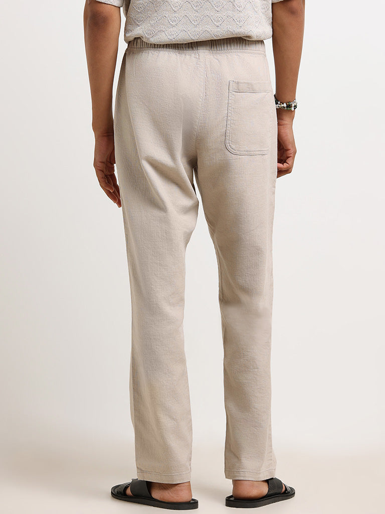 Westside ETA Men's Beige Mid-Rise Cotton Relaxed Fit Chinos for Casual Wear Back View
