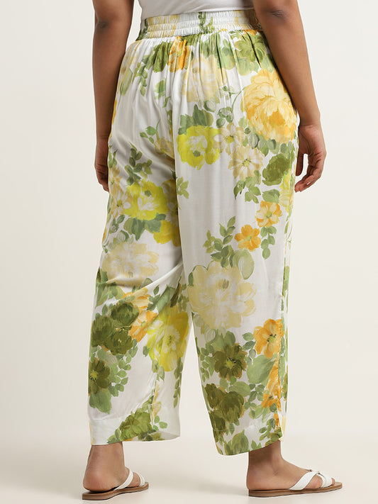 Diza Yellow Floral Printed Mid Rise Ethnic Pants