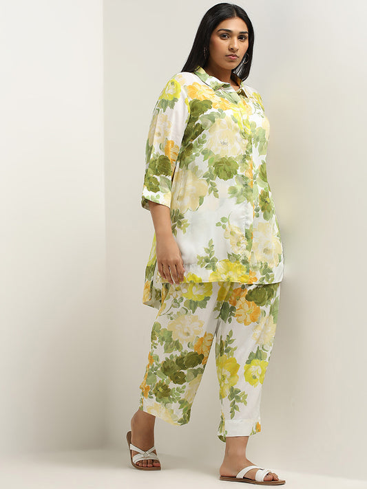 Diza Yellow Floral Printed Mid Rise Ethnic Pants