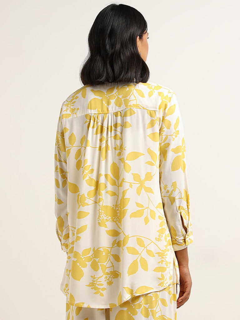 Utsa Yellow Leaf Printed Straight Tunic