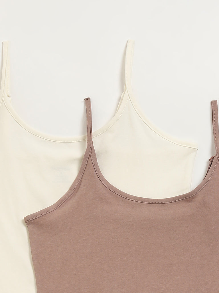 Wunderlove Off-White Cotton-Blend Camisoles - Pack of 2