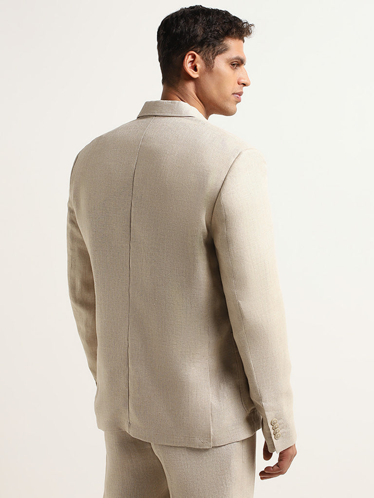 Ascot Solid Beige Relaxed Fit Linen Blazer