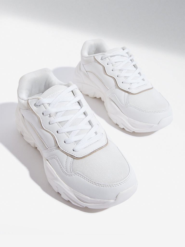 Westside LUNA BLU Women's Gold & White Lace-Up Chunky Sneakers for Casual Wear Zoomed View