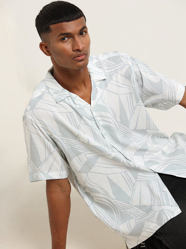 Nuon Light Grey Cotton Relaxed-Fit Shirt
