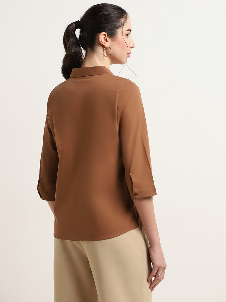 Wardrobe Brown Solid Cotton Top