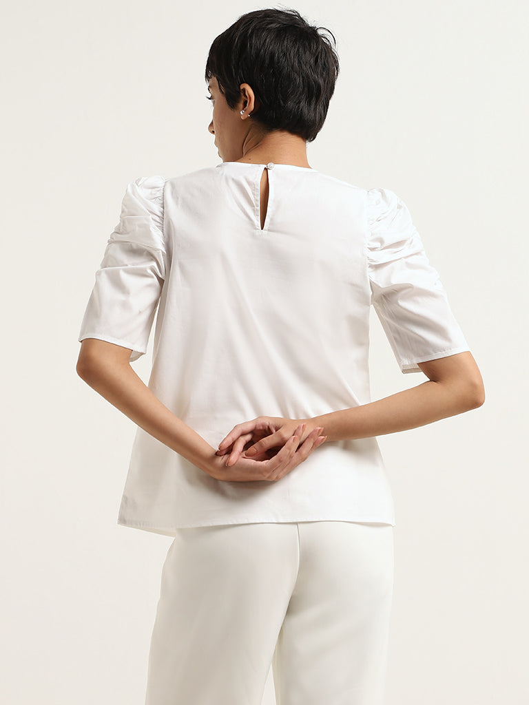 Wardrobe White Cotton Ruched Top